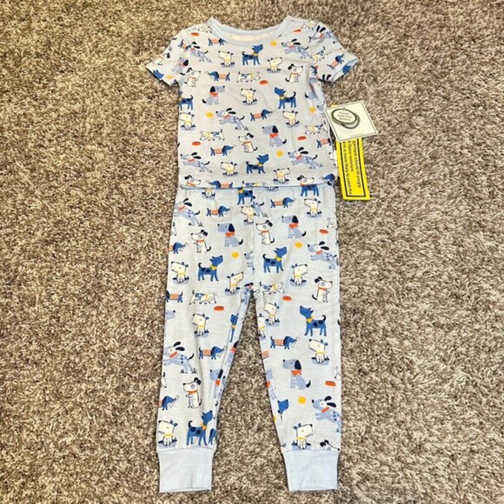 Little Me Bamboo Size 12 Months Short Sleeve Pajamas Blue Silly Puppies Dogs NWT